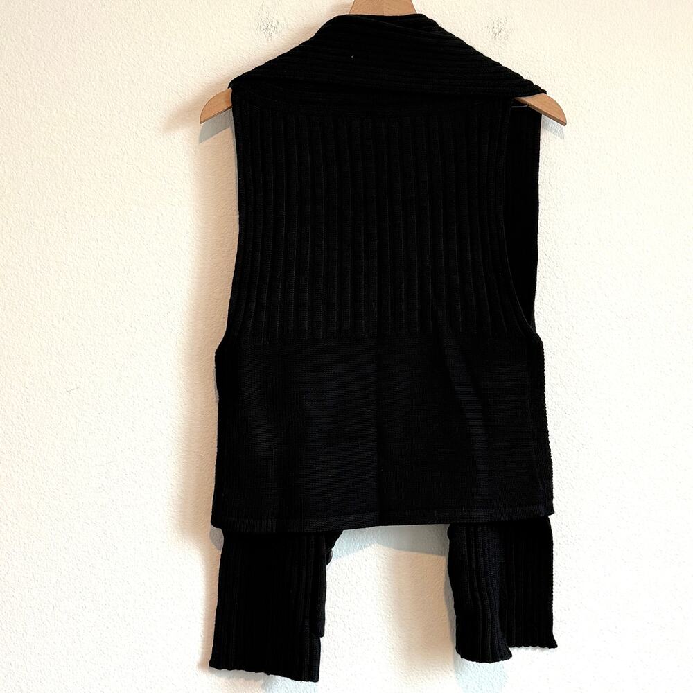 Nordstrom Sleeveless Sweater Shawl Vest OS Black Ribbed Knit Wool Blend Pockets - Picture 4 of 4